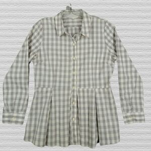 Anthropologie 11 1 Tylho tunic Top Shirt Gray Plaid Pleated Button Down sz large